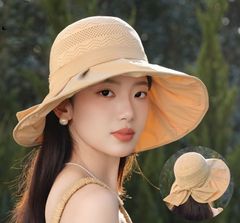 ハット 帽子 つば広 ツバ広帽子 日よけ帽子 レディース UVカット 日よけ  紫外線 女優帽 リボン付き 対策 UV 新作 女性用 春 夏用 旅行 jiuce364