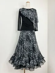 ハンドメイド 社交ダンス ドレス セットアップ モノトーン リーフ柄 ハンドメイド 社交ダンス ドレス セットアップ モノトーン リーフ柄