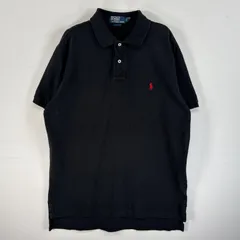 古着 90's/90年代 ポロバイラルフローレン Polo by Ralph Lauren 鹿の子 半袖 ポロシャツ ロゴ 刺繍 2ボタン L  ブラック 無地 メンズ