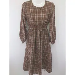 ◇ earth music&ecology チェック 長袖 ロング ワンピース サイズF ブラウン系 レディース  【中古】 【1206150007770】