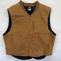 古着 ディッキーズ Dickies ベスト ダック 中綿 大きいサイズ キルティングライナー ワンポイントロゴ刺繍 XXL  ブラウン系 メンズ