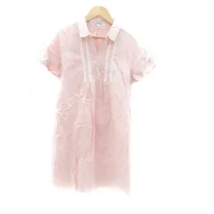 シューラルー SHOO・LA・RUE ワンピース スキッパーカラー 半袖 ひざ丈 レース M ピンク /HO40