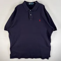 古着 90's/90年代 ポロバイラルフローレン Polo by Ralph Lauren 鹿の子 半袖 ポロシャツ ワンポイント ロゴ 刺繍 大きいサイズ 2ボタン XL  ネイビー 無地 メンズ