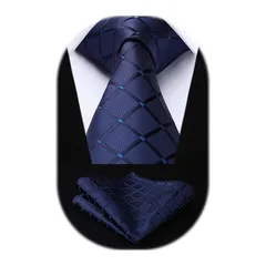 [HISDERN] ビジネス ネクタイ チーフ セット メンズ 紺 チェック柄 ブランド 就活 入学式 卒業式 ねくたい HTC0442V18S