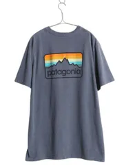 【お得なクーポン配布中!】 パタゴニア 両面 プリント 半袖 Tシャツ メンズ L 古着 18年製 アウトドア バックプリント クルーネック カットソー グラフィック ネイビー