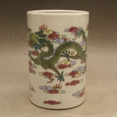 青花鬼谷子下山天字茶叶壺 茶道具 装飾品 工芸品 美術品 置物