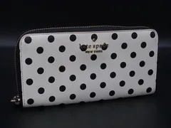 kate spade ケイトスペード WLR00641 パテントレザー ドット柄 長財布 ウォレット アイボリー系×ブラック系 DH3590