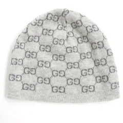 極美品▼GUCCI グッチ 387577 GG柄 カシミヤ100% ビーニー/ニットキャップ/帽子 ライトグレー 21cm メンズ イタリア製 正規品のサムネイル