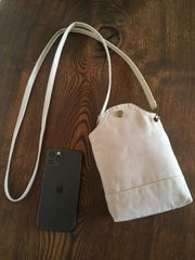 倉敷帆布　スマホポシェット　　スマホショルダー　スマホポーチ　ベージュ