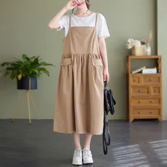 サロペット ワンピース レディース サロペットスカート オールインワン ロングワンピース ワンピース フレアスカート ゆったり 体型カバー 夏 大きいサイズ K6qW370