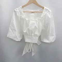 ◇ ⊂ ems excite 裾リボン ショート丈 バルーンスリーブ 半袖 カットソー サイズF ホワイト レディース E  【1501160020536】