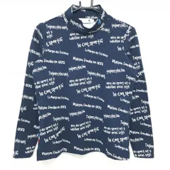 ★SALE価格★ルコック 長袖ハイネックシャツ ネイビー×白 英字総柄 裏微起毛  レディース L ゴルフウェア le coq sportif