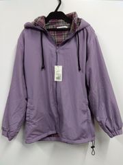 SALE中【新品未使用】あったか裏起毛アウター　M~Lサイズ　パープル系　裏地チェック柄　母の日
