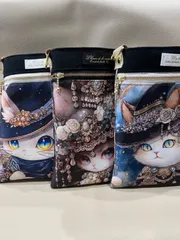 ハンドメイド☆スマホポーチ・スマホショルダー/猫柄・貴族猫/D〜F