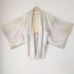 Japanese Vintage Haori Diamond shape Gradient color Silk Kimono Jacket Old-ⅽloth 羽織 正絹 暈し 菱文 グラデーションカラー 古布 時代布 一点物 大正浪漫 和洋折衷