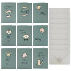 【在庫処分】サンキューカード 箔押し グリーティングカード 木製図案 9種類 感謝カード 封筒シール付き かわいい ミニ型 挨拶状 9枚セット メッセージカード お祝い 記念日 [TEMLUM] 職場 プレゼント(木製図案)