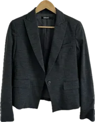 RE219 【美品】DKNYディーケーエヌワイ　ダナキャランニューヨーク　テーラードジャケットアウター　グレー　レディース　6サイズ