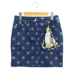 モスキーノ MOSCHINO 近年モデル カンガルーアップリケドットデニムスカート ミニ タイト I40 紺 オフホワイト マルチカラー /DO ■OSのサムネイル