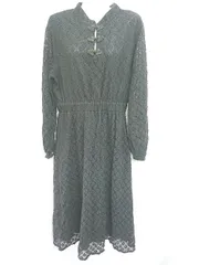 ◇ Θ merlot plus チャイナボタン 長袖 膝下丈 レース ワンピース サイズ表記なし ブラック レディース E  【1410230008339】