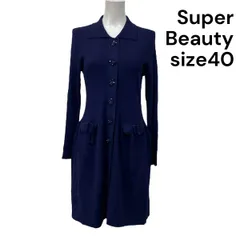 ◆ スーパービューティー super  beauty  ニットワンピース 長袖 膝丈 紺 40 M 9号 レディース S5V073