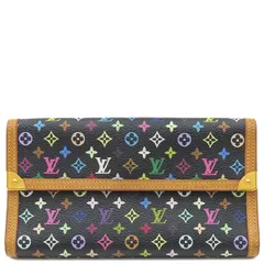 ルイヴィトン LOUIS VUITTON 三つ折り財布 ポルトトレゾール インターナショナル モノグラムマルチカラー ブラック×マルチカラー ゴールド金具 黒  M92658 TH0033【中古】