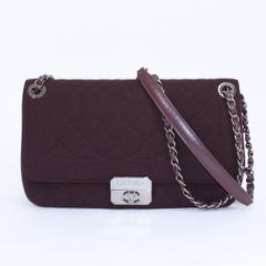CHANEL マトラッセ チェーンショルダー レザー×コットン パープル ショルダーバッグ シルバー