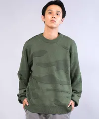 新品 未使用 JIGGYS SHOP(ジギーズショップ)カモフラ ジャガードニット クルーネック セーター ロングスリーブ 217452 カーキのサムネイル