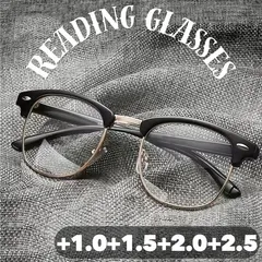 【+1.0+1.5+2.0+2.5】 老眼鏡 メガネ眼鏡 メンズレディース 男性女性 ハーフリム 黒 ブラック レトロ クラシック ビンテージ 金縁ゴールドメタル ウェリントンボストン おしゃれブルーライト PCパソコン UV紫外線 TR90 シニアグラス軽量