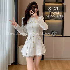 キャバドレス ホワイト 白 ワンピース 長袖 プリーツスカート 着痩せ ミニ丈  大きいサイズ S M L XL オシャレ おしゃれ 上品 エレガント 大人かわいい フォーマル お呼ばれ ツイード