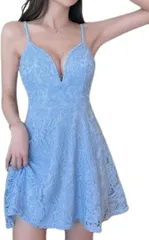 toasoa トーアソーア 総 レース キャミソール ワンピース レディース ミニ フレア セクシー ノースリーブ キャミワンピ キャバ嬢 キャバクラ クラブ ホステス お水 カクテル 夜職 衣装 花柄 ドレス aライン(水色,  S)