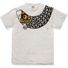 鯉のぼり柄Tシャツ ホワイト　手描きで描いたこいのぼりのTシャツ