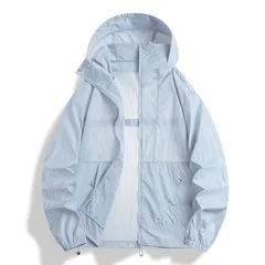 山系アウター  フード付きUVパーカー ジャケット UVカット 日焼け止め 紫外線防止 男女兼用 アウトドア トップス クール感 手薄 軽量 通気性 長袖 春 夏 秋 ライトブルー