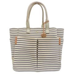 【本物保証】 トリーバーチ TORY BURCH トートバッグ ボーダー ハンドバッグ キャンバス ホワイト×ネイビー 夏 サマー