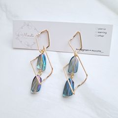オーロラブルー × ひし形 じゃらじゃら チタンピアス