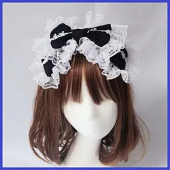 [HARGIO] カチューシャ レディース ヘアバンド ヘアアクセサリー ヘッドドレス リボン レース ブラック ホワイト レッド ブルー 黒 白 赤 水色 地雷系 量産型 姫 韓国 ロリータ ゴスロリ ガーリー ヘアアクセ かわいい おしゃれ 人気 (ブラッ