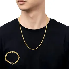 ゴールド ツイストチェーン ネックレス ブレスレット セット メンズ レディース ステンレス ロープチェーン ギフトセット付