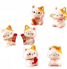 博 招き猫置物 まねきねこ 雑貨 癒し気分 おしゃれ セット 小さい 福を招く 猫の置物 招き猫商売繁盛 猫グッズ 人気 焼き物のインテリア ミニ猫の置物 車飾り ミニ招き猫 幸運の猫 子猫像 ミニチュア猫の置物(ホワイトとオレンジ招財6個)