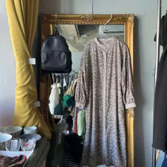 @　L 総柄 ペイズリー 花柄 シャツ ロング ワンピース 長袖 マーブル お呼ばれ　デート　オフィスカジュアル　食事会