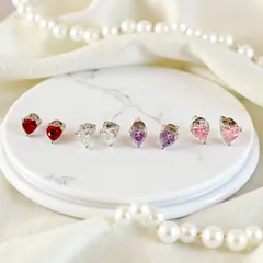 ジルコン 一粒 ハートピアス★全４色★レディース ファッション おしゃれアクセサリー