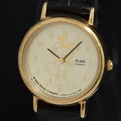 稼働 セイコー アルバ QZ ミッキーマウス ゴールド文字盤 V515-6420 レディース腕時計 OGH 2000000 NSK