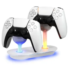 EGGSLINER GAMES PS5 コントローラー 充電スタンド 2台同時充電 DualSense 対応 急速チャージ LED指示ランプ プレステ5 周辺機器 ホワイト