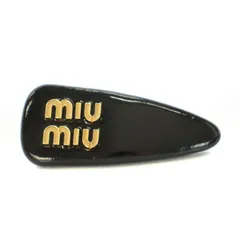 ミュウミュウ miumiu ヘアアクセサリー バレッタ ヘアクリップ ロゴ パテントレザー GP 保存箱付き 黒 ブラック ゴールドカラー /YT ■OHのサムネイル
