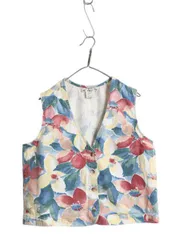 【お得なクーポン配布中!】 90s USA製 オービス 花柄 ベスト レディース L / 古着 旧タグ オールド コットン チノ 薄手 重ね着 前開き ジレ 総柄 ボタニカル ゆったり