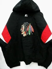 【送料無料】激レア USA 古着 80's 90's STARTER スターター NHL BLACK HAWKS ブラックホークス 中綿ナイロンプルオーバージャケット NFLタグ付き■L26302AWS23 （4）5/21