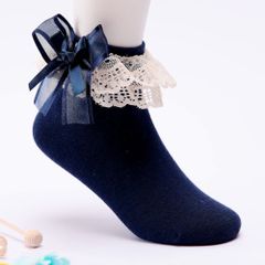 ☆ ネイビー ☆ 17-19cm ☆ フォーマル靴下 女の子 リボン キッズ フォーマル くつ下 女の子 レース ショートソックス リボン くつした 靴下 ショート靴下 子供 子ども 子供靴下 フォーマルソックス りぼん かわいい 可愛い おしゃれ 発表会