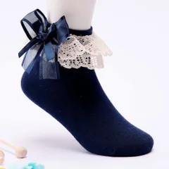 ☆ ネイビー ☆ 17-19cm ☆ フォーマル靴下 女の子 リボン キッズ フォーマル くつ下 女の子 レース ショートソックス リボン くつした 靴下 ショート靴下 子供 子ども 子供靴下 フォーマルソックス りぼん かわいい 可愛い おしゃれ 発表会