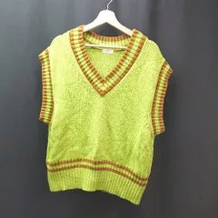 ◇ LOWRYS FARM Vネック ニット ストレッチ 起毛 秋冬物 オシャレ ノースリーブ ベスト サイズF グリーン レディース E  【1310050033675】