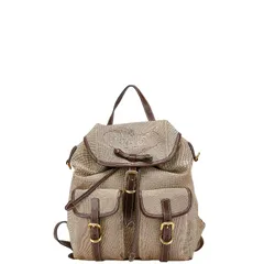 プラダ ロゴジャガード リュック バックパック 1BZ006 ベージュ ブラウン キャンバス レザー レディース PRADA【1-0189575】