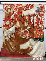 アンティーク 振袖 正絹 金彩 刺繍 鶴 松竹梅 身丈160cm 紋付AT012