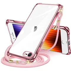 iPhone SE 第3/2世代 7 8 用 ケース クリア ショルダー iphone 7 8 用 スマホケース アイフォン7 8 se2 se3 カバー 肩掛け 斜めかけ 縄掛けケース 透明 TPU 薄型 軽量 耐衝撃 紐付き 斜めがけ 織りストラップ付 1